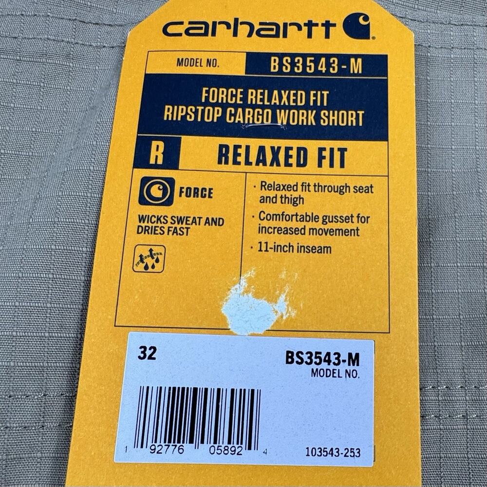 Carhartt Force Ripstop Cargo Shorts Mens 32 Relaxed Fit Khaki Workwear Carpenter - Picture 12 of 16